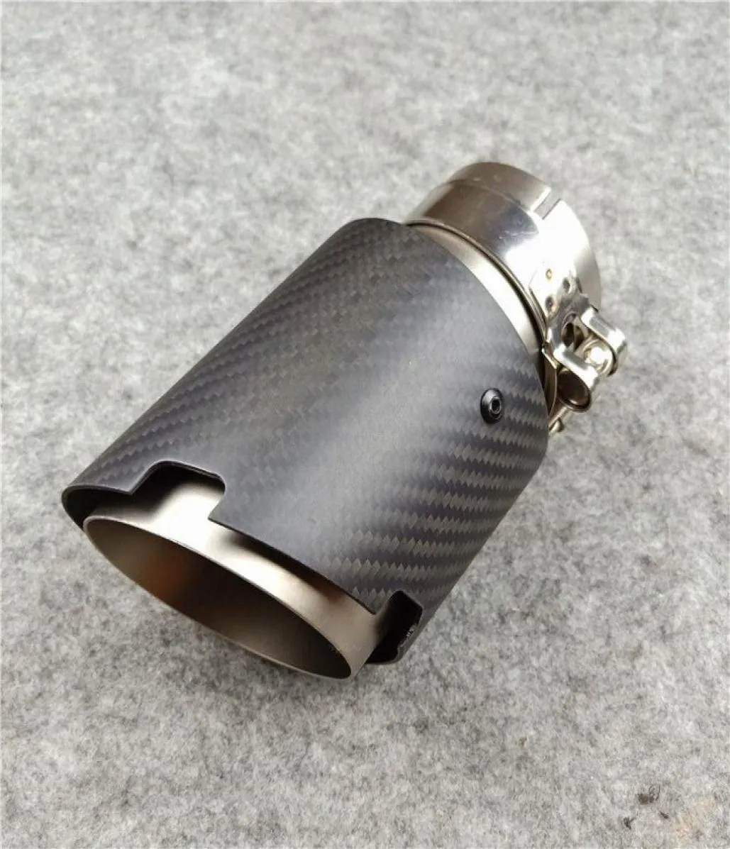 For Universal Carbon Fibre Car Exhaust Pipe Muffler Tip Matte Black Twill Silver Coated Stainless Steel 1PCS6166097