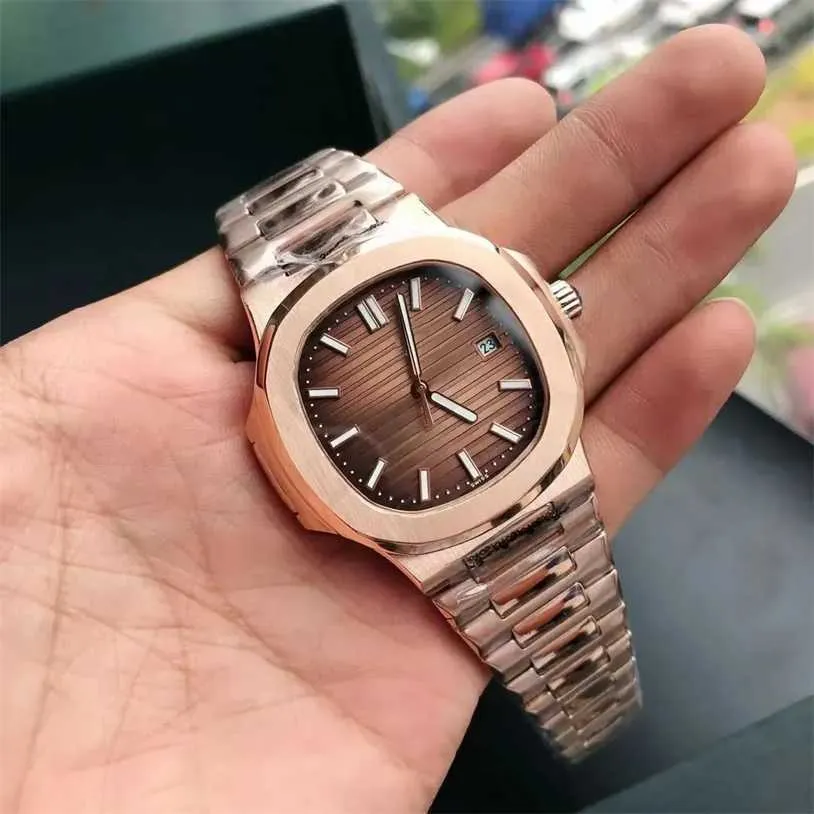 22% de réduction montre montre nouveaux hommes 5711 série hommes automatique mécanique femmes luxe cadran marron or rose bracelet en acier inoxydable