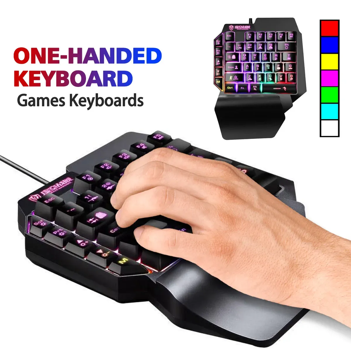 Tangentbord Enkelhandat spelmembran Mini Keyboard 39 Keys One Hand RGB Backbelyst Ergonomiskt spel Knappsats för PC Laptop Mobilephone Gamer