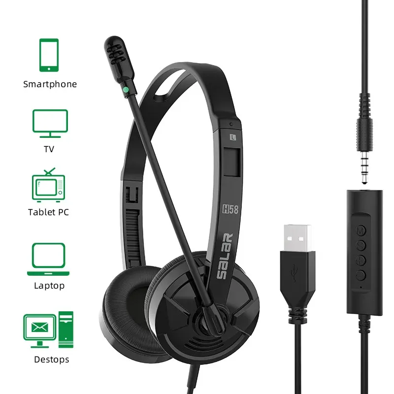 Kopfhörer/Headset Salar H58 USB-Headset mit Mikrofon, Geräuschunterdrückung, Audiosteuerung, ultrakomfortables USB-Headset mit Mikrofon für das Büro