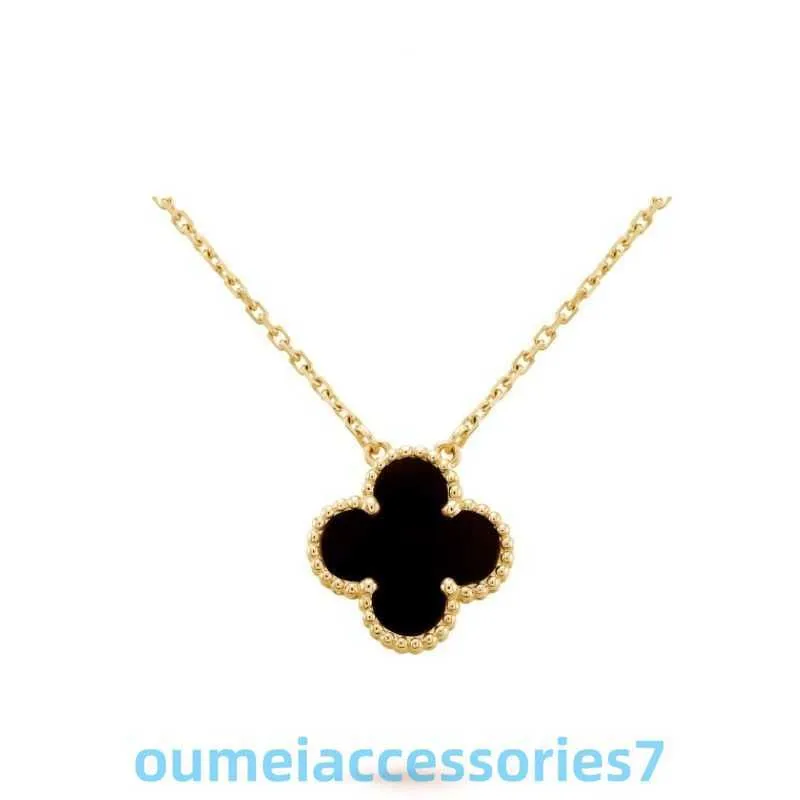 2024ジュエリーデザイナーブランドVANL CLEEFL ARPELSNECKLACES v Golden Fan S925 Sterling Silver Necklace Womens Agate Clover Pendant Collarチェーン