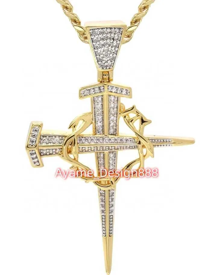 18K gold men hip hop cross necklace ice out moissanite Double sword pendant men gold plated Pendant necklace
