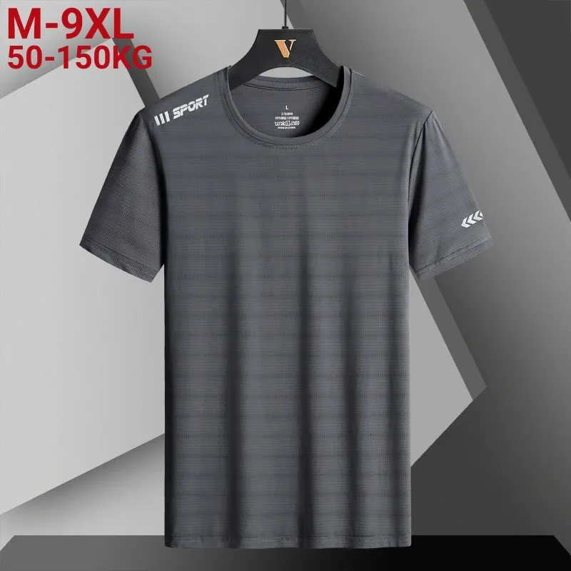 Plus Size 9xl Summer Ice Silk Short Sleeve Tshirt Men Streetwear Quick Dry T Shirt Tops Gym Sports Jogging Running Clothing 8xl 240220