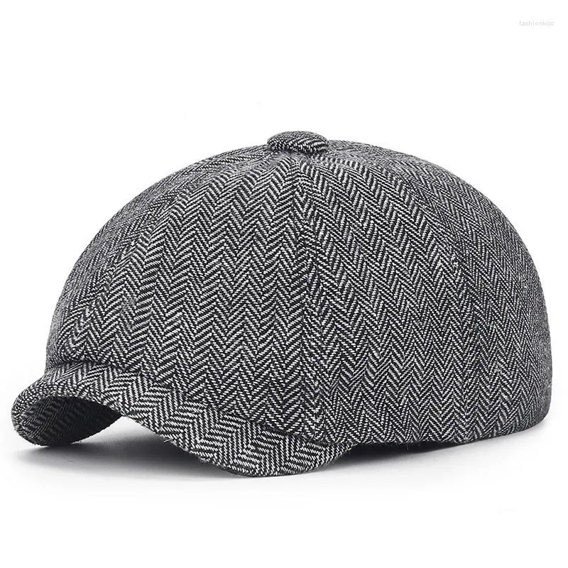 Bérets 2024 automne hiver laine Sboy chapeaux pour hommes Peaky Blinders hommes casquette plate à chevrons Vintage béret mâle extérieur chaud Bonia