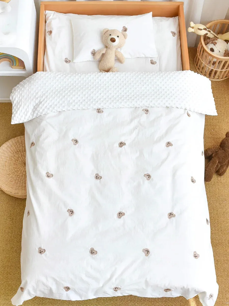 Ensemble de literie en coton, 3 pièces, motif dessin animé Vintage, pour bébé et enfant, housse de couette, drap et taie d'oreiller, sans remplissage, 240220