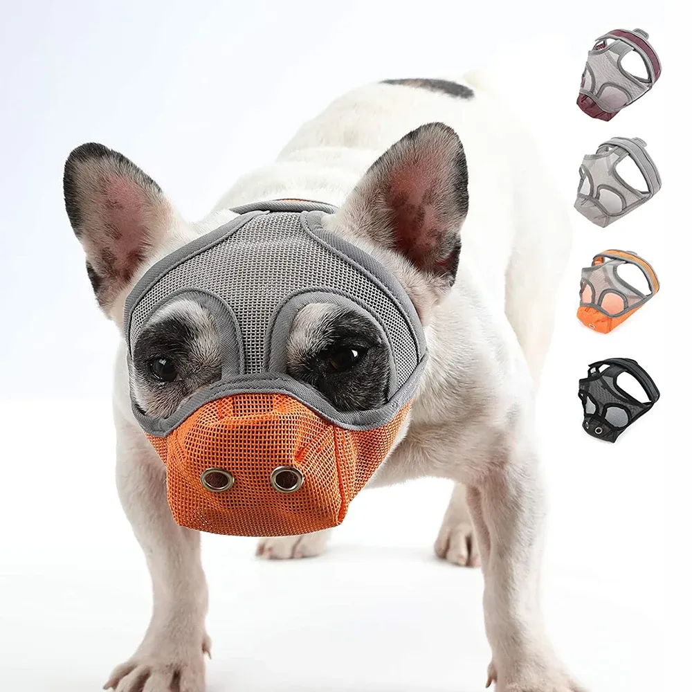 DHgate Mesh Muzzle for Flat Faced Dogs Comfortable Short Snout Dog Muzzle for French and English Bulldogs Pet Supplies