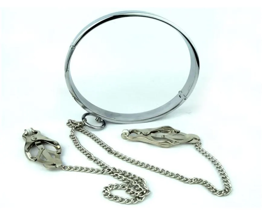 Nuovo anello per collo in acciaio inossidabile Collare di ritenuta con clip per capezzoli Morsetti Stimolatore per allungamento Perni per bondage al seno Bloccaggio BDSM Sesso5631164