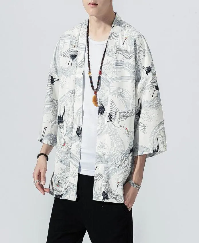 Original masculino estilo japão quimono cardigan camisa casaco tradicional solto impressão moda casual fino jaqueta verão outerwear men039319143