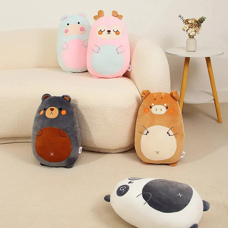 4060cm Cartoon Animal Plush Toy Stuffed Kawaii Squishy Pillow Hippo Panda Bear Dino Cat Deer Pig Duck Decorative Kids Gift 240223