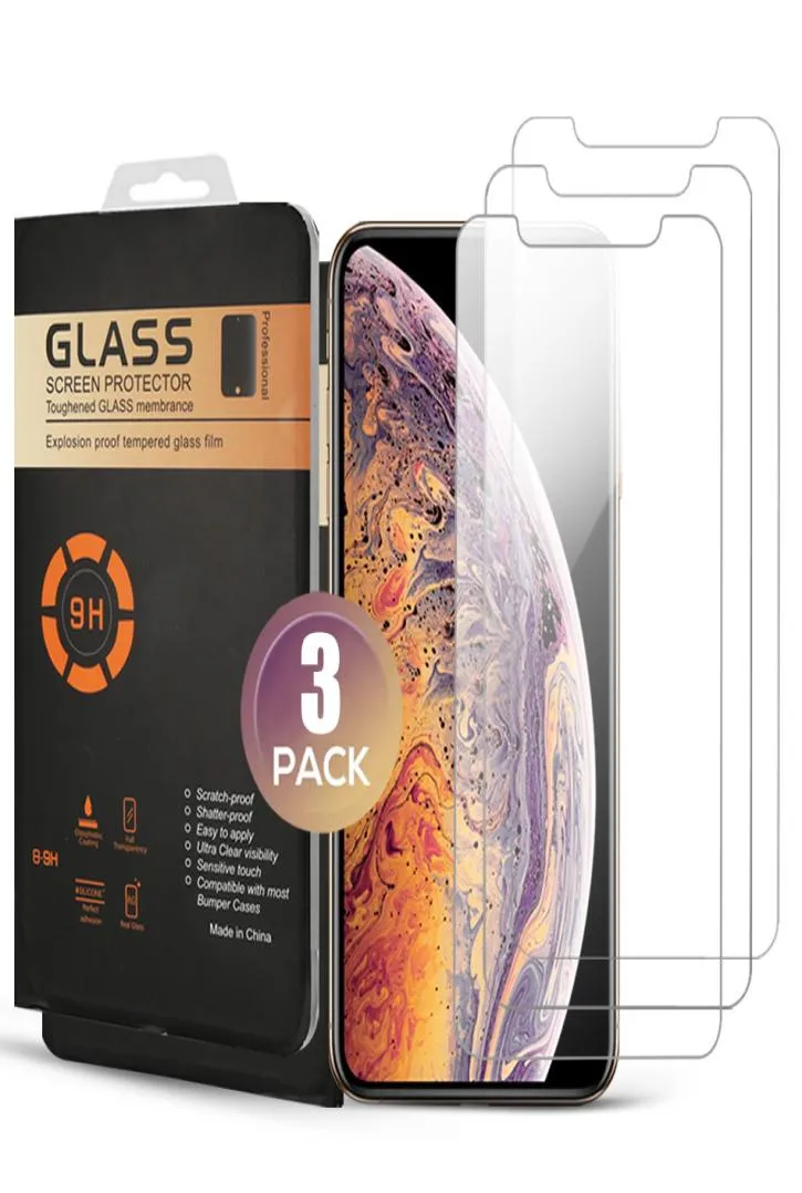 Pellicola salvaschermo in vetro temperato da 3 pezzi per iPhone 14 13 12 11 PRO XR XS MAX con confezione al dettaglio2220181