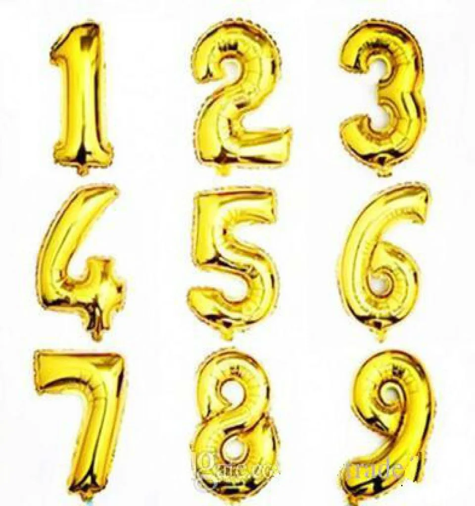 32または16インチのお誕生日おめでとう雑草お祝いバルーン装飾アルミニウムコーティングバルーン番号0〜9バルーンシルバーとゴールド2096040