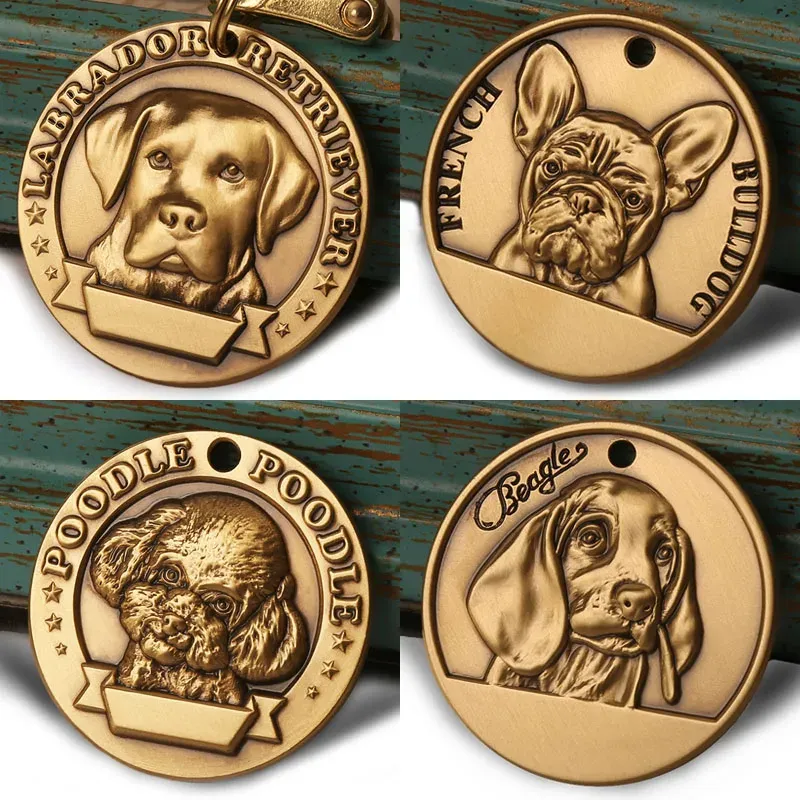 Etiquetas personalizadas para identificação de cachorro, etiquetas de cobre de qualidade personalizadas, placa de identificação antiperda, gravura grátis, pingente de animal de estimação, medalha de metal