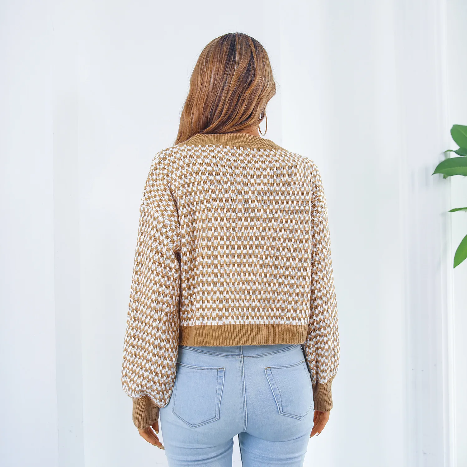 Women`s Sweaters Fall Winter 2024 European American Street Style Lantern Sleeve Cardigan Sweater Jacket