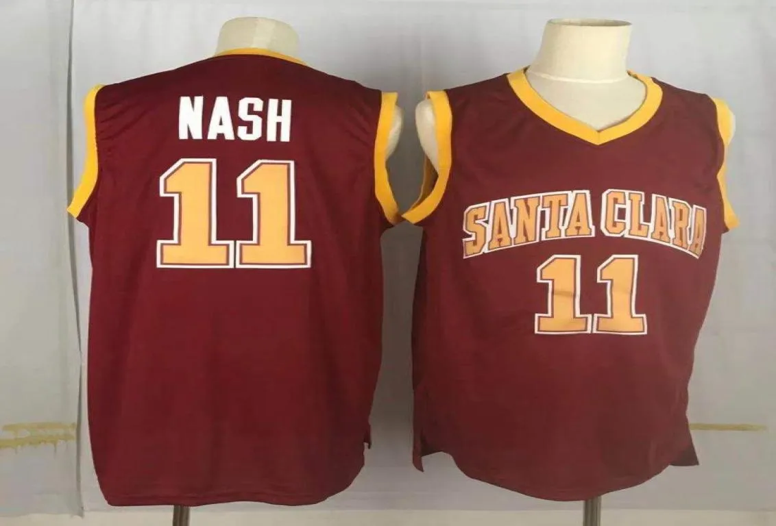 Erkek Steve Nash Santa Clara Bronchos College Basketbol Formaları Vintage Kırmızı 11 Dikişli Gömlek SXXL4775503