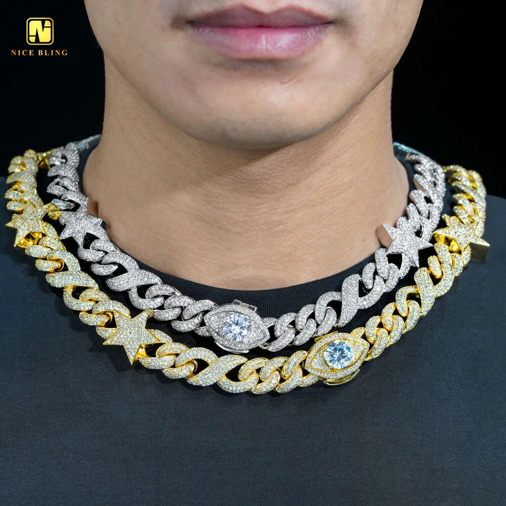 18-каратное золото с цветным покрытием, модные ювелирные изделия унисекс, кубинская цепочка со льдом, застежка сглаза, хип-хоп, кубинское ожерелье и браслеты