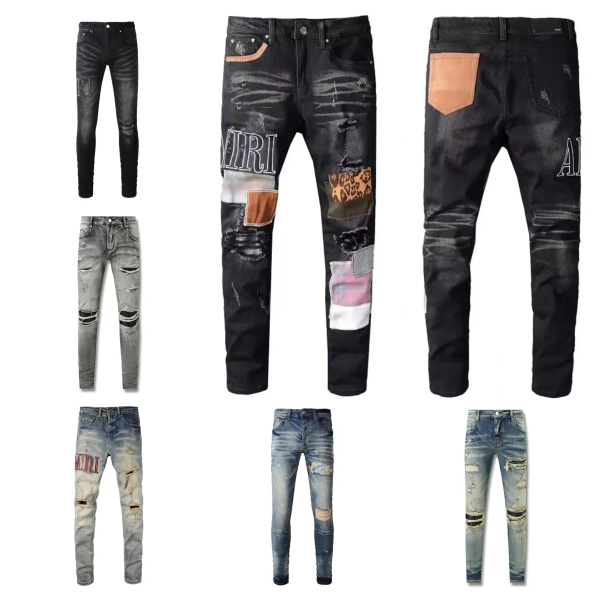 AMirs Casual Streetwear Hommes Jeans Noir Slim Fit Hommes Automne Lettre Masculina Amirir Pantalon Trendy Dance Club AMrri Skinny Toursers KOKO