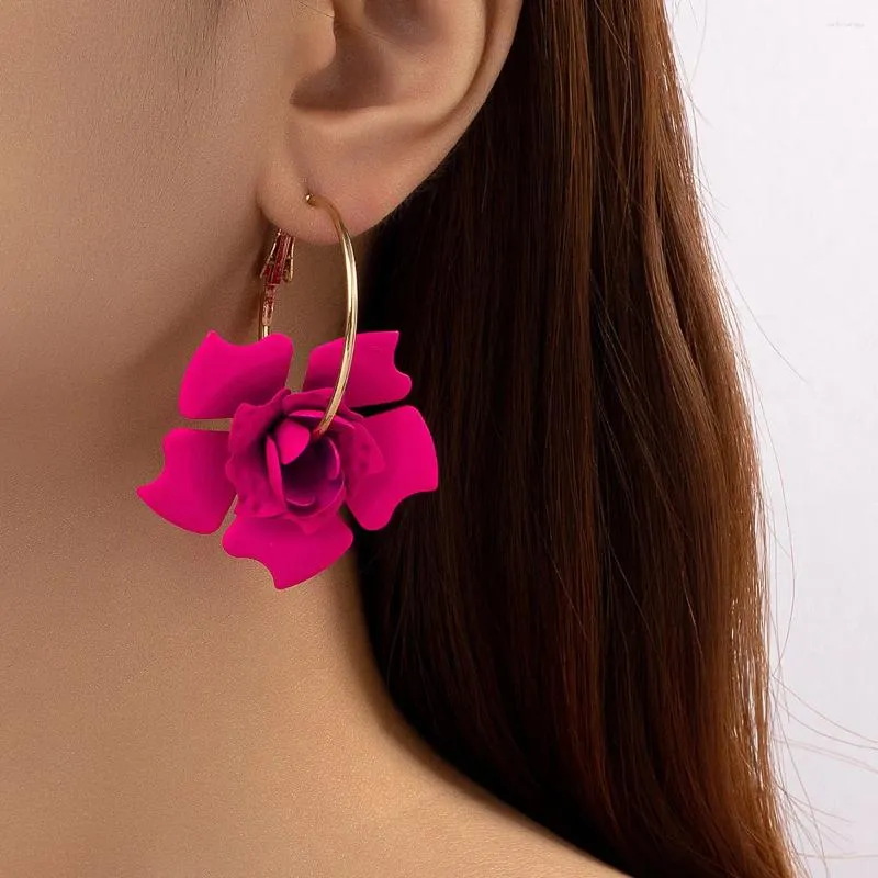 Pendientes De Botón 2024 Moda Color Caramelo Flor Exagerada Diseño De Nicho Sentido Rosa Roja Niña Grande