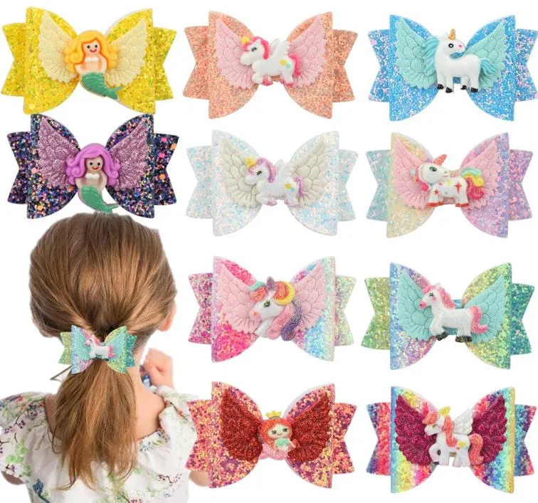 3 Inch Girl Child Hair Bow Clip Unicorn Sequin Mermaid Barrettes Hairbow Hairpin Xmas Hair Head Accessories 12 Colors7885065