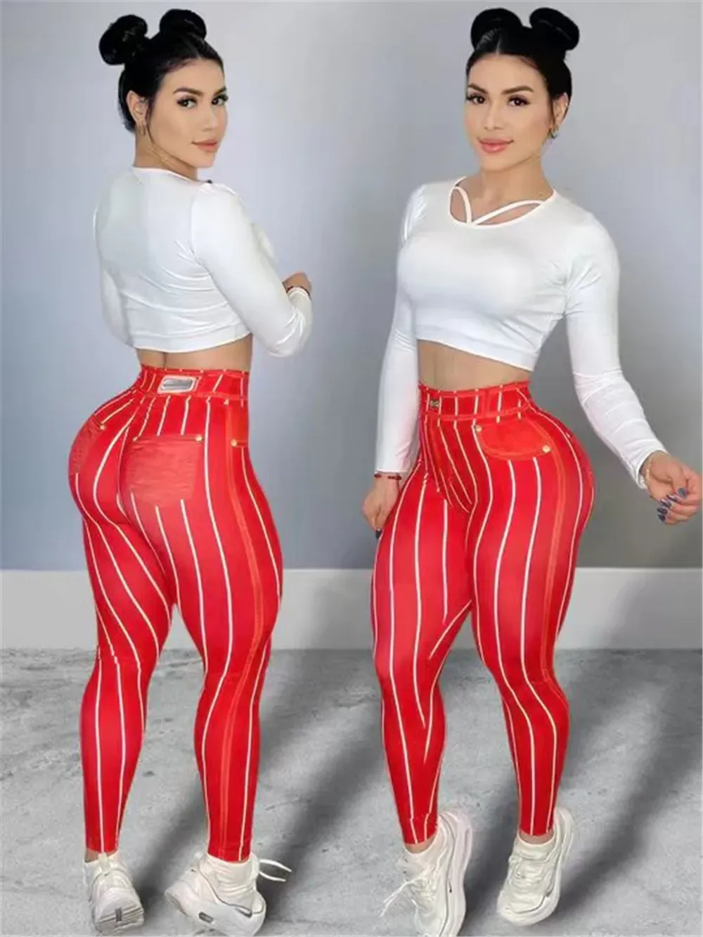 2024 Designer Striped Pants Women Plus SIZE 3XL Spring Skinny High Waist Leggings Sexy Stretchy Fitness Yoga Trousers Running Sporty Wear Wholesale Clothes 10629