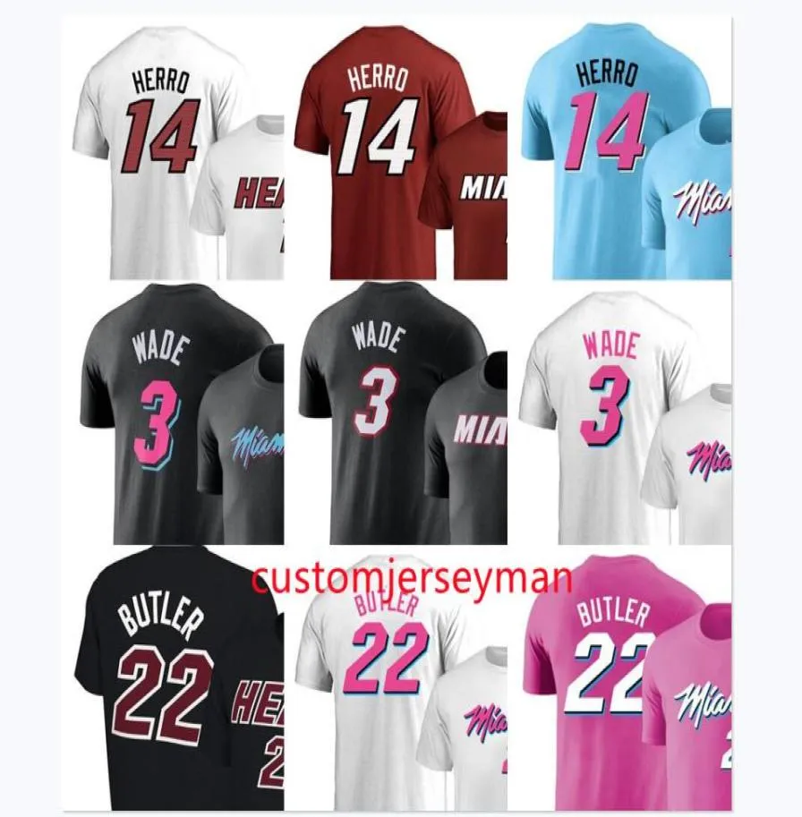 joueur de basket-ball tee miami3 wade t-shirts Fans TopsTees 22 majordome manches courtes herro t-shirts blanc bleu rose imprimé coton men9300437