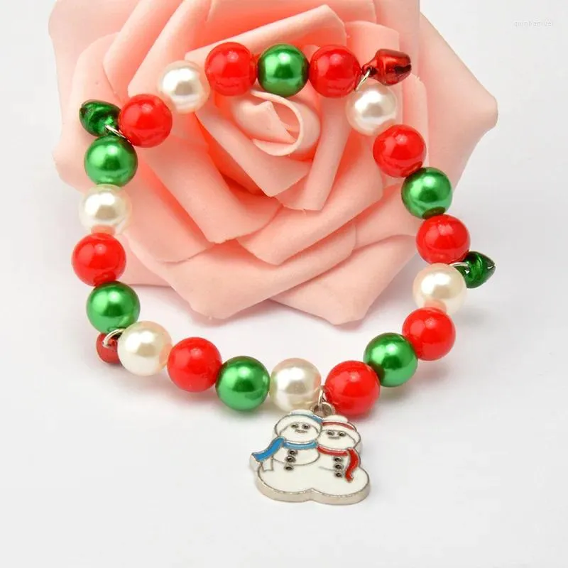 Pulseras de eslabones 2024, venta al por mayor, pulsera con cuentas rojas y verdes, botas de muñeco de nieve, regalo de Navidad, Cordao Braslet, joyería DIY