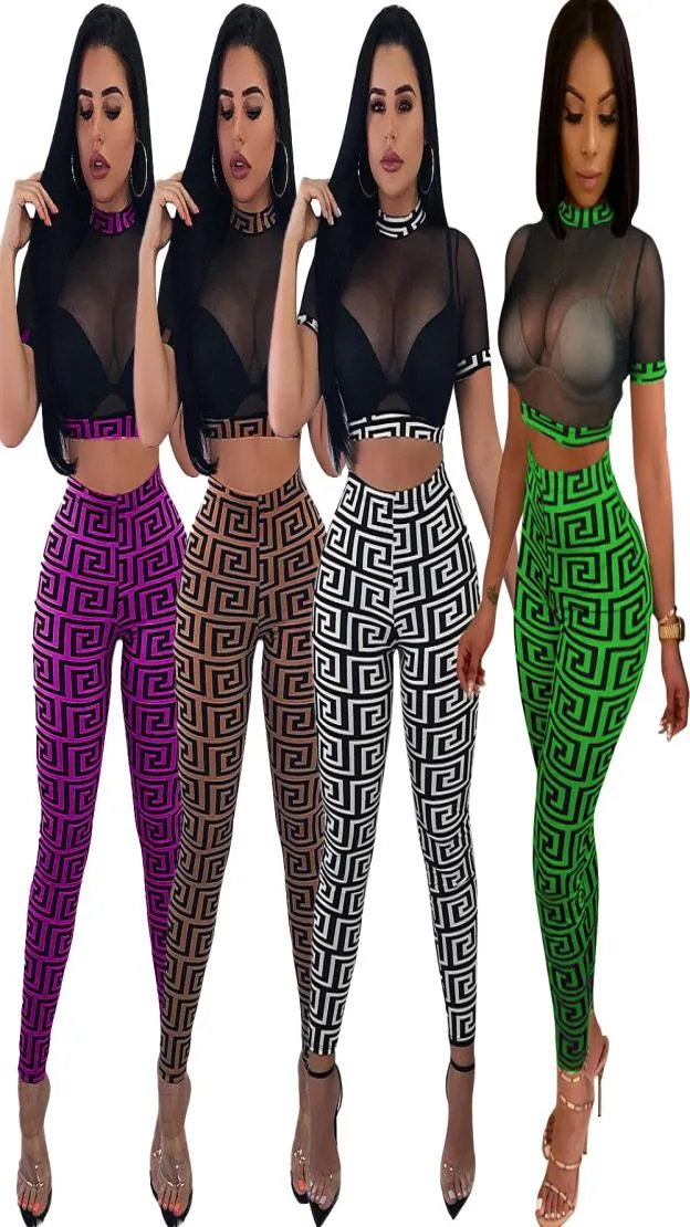 Doorzichtige sexy tweedelige set vrouwen transparante mesh crop top en potloodbroek pak party club wear 2-delige outfits9993175