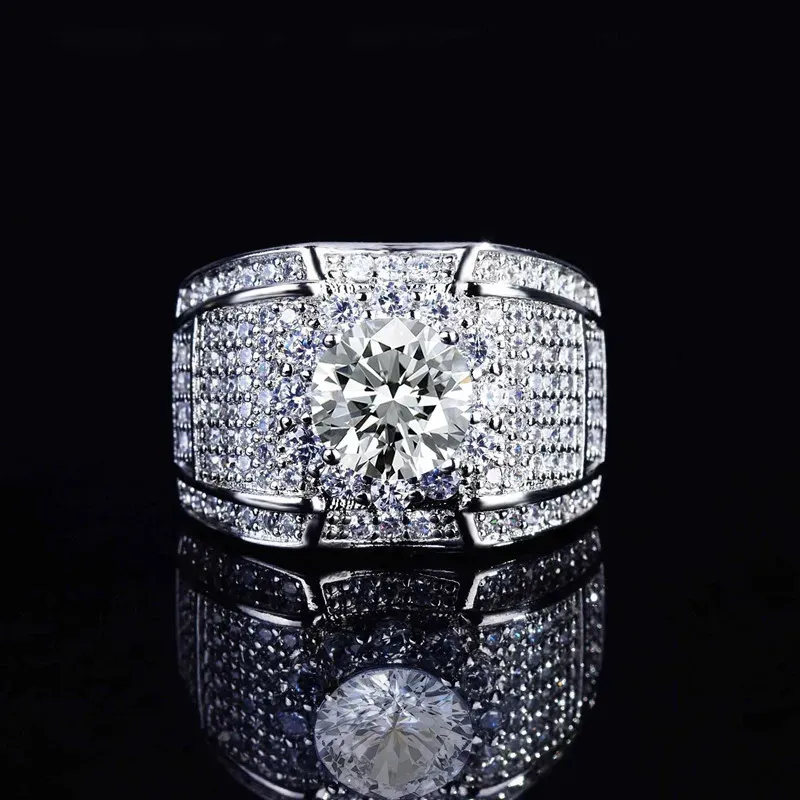 Genuíno 18k ouro anel de noivado para homens luxo completo pavimentado diamante 1/8 k elegante simples feminino jóias masculino anéis 240228