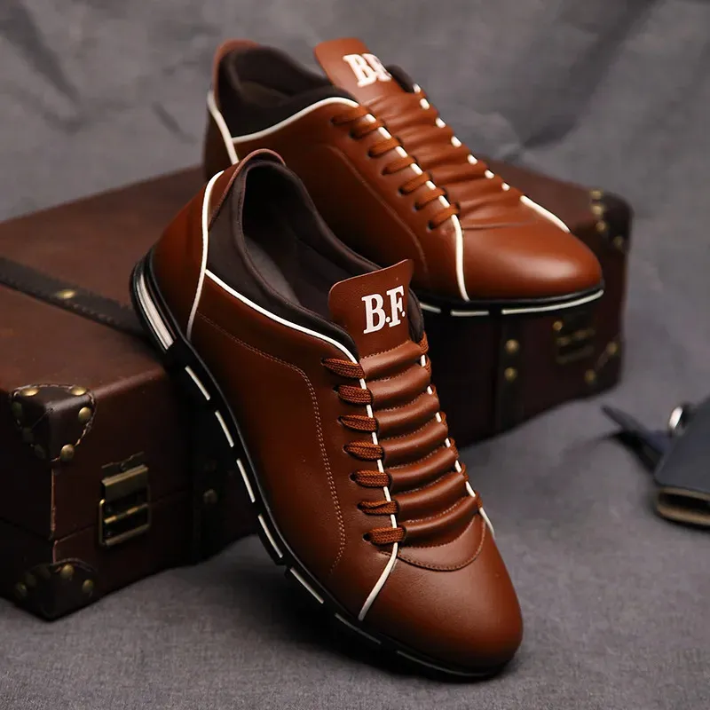 Spring Autumn Men Shoes Casual Sneakers Fashion Solid Leather Shoes Formal Business Sport Flat Round Toe Light Breattable202 240227