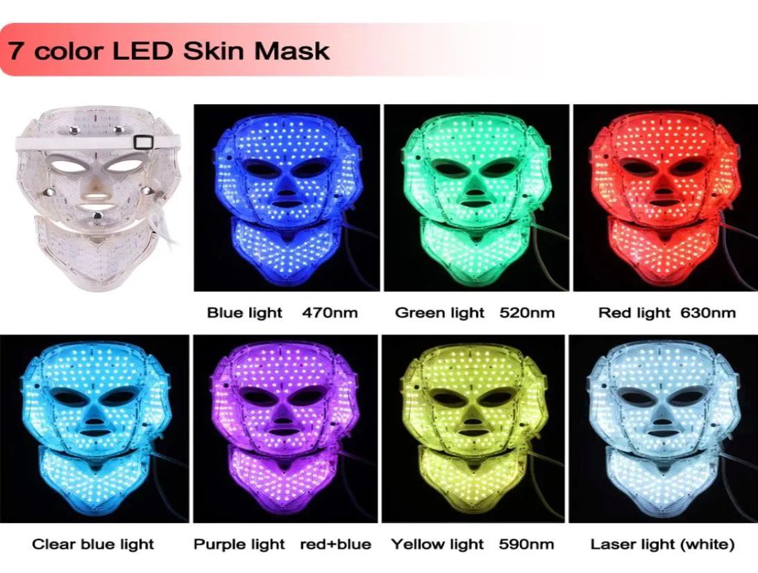 7 pon colors LED PDT collagen red light therapy Led pon therapy for face skin rejuvenator mask with neck part DHL 1126437