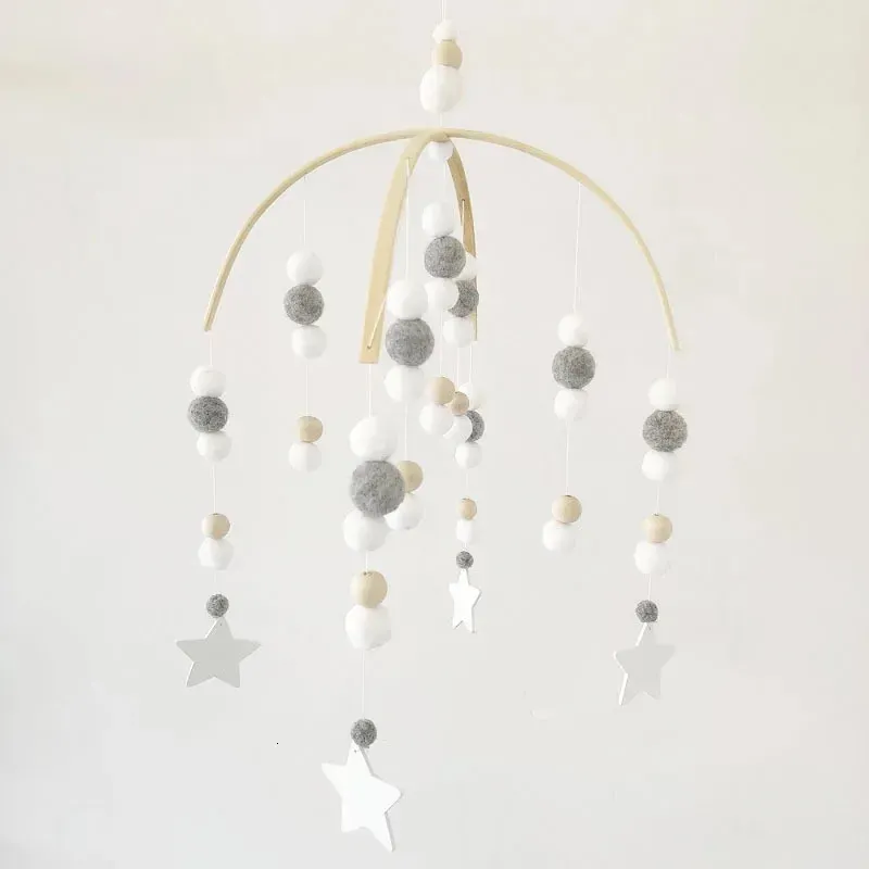 2024 Ins Nordic Wind Chime Plush Ball Träpärlor Baby Kid Bedroom Room Decor Handgjorda väggar hängande ornament Po Props Wind Chime