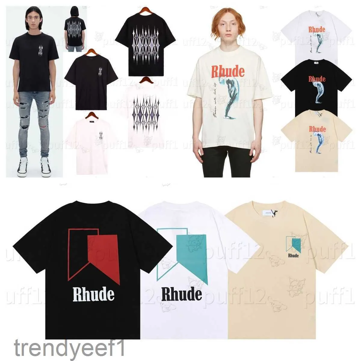 Mens T 셔츠 Rhude 디자이너 티셔츠 캐주얼 패션 짧은 소매 유럽 남성 및 여성 티셔츠 라운드 목마 순수 면화 가능한 짧은 슬리브 커플 커플 선물