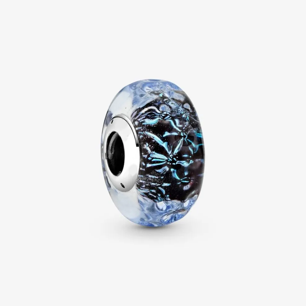 Nowy przylot 925 Sterling Srebrny Faly Ciemnoniebieski Murano Glass Ocean Charm Fit Fit Oryginalny europejski urok bransoletki biżuteria ACCES259L