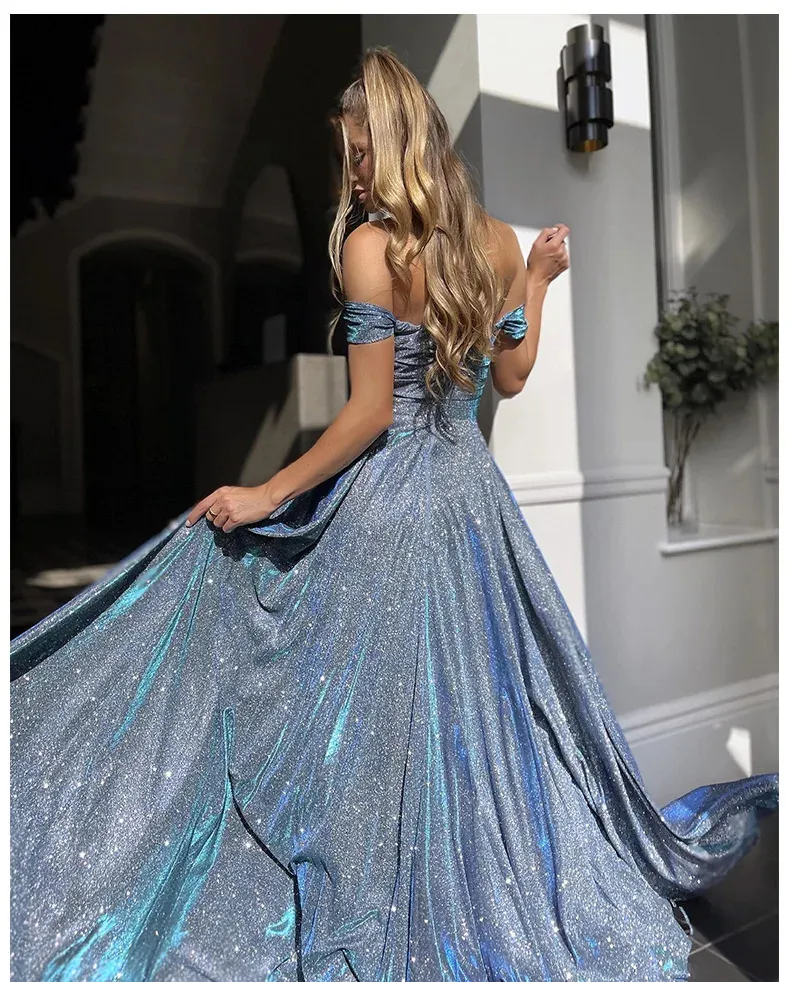Sigra After Dark Dresses Mermaid Glitter Tulle Shiny Spaghetti Strap High  Slit Evening Dress Formal A-line V-neck Long