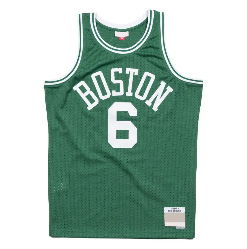 Maglia da basket cucita 6 Russell 1962-63 verde Mesh Hardwoods Classics maglie retrò Uomo Donna Gioventù S-6XL