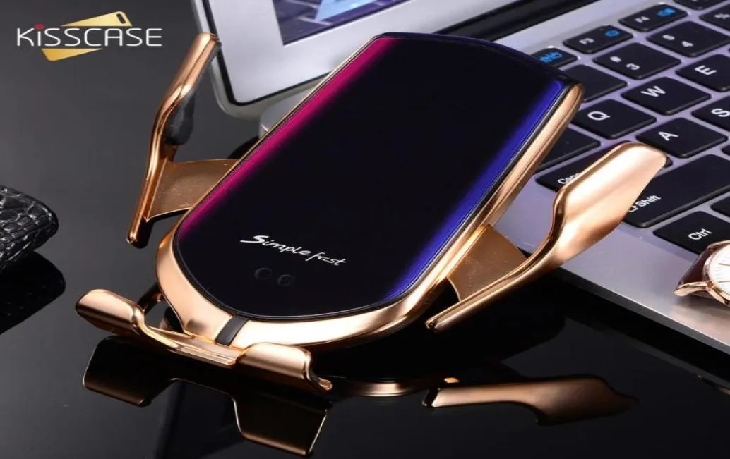 حامل هاتف Kisscase Wireless Charger 2 في 1 حامل الهاتف التلقائي في السيارة لـ Note10 Plus S10 S9 S8 S72351103