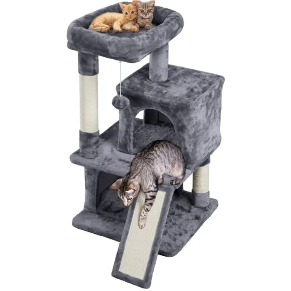 Scratchers 36 "Cat Tree med lägenhet och skrapning efter tornet, mörkgrå skrapare för katter Cat Climbing Frame