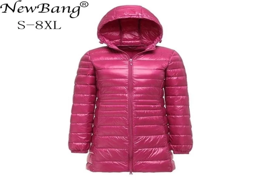 Newbang Brand 7xl 8xl Plus Women039s Down Płaszcz Ultra Light Down Jacket Women Lightweight Autumn Winter Hooded Long Down Płaszcz 208844784