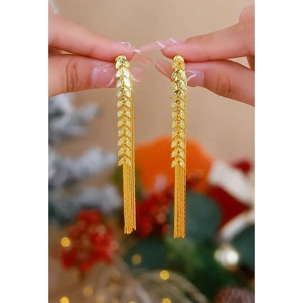 High End Wheat Ear Long Tassel med två som bär Sier Needles Fashionable och personlig ljusdesign som avslöjar ansikte, smala örhängen för kvinnor