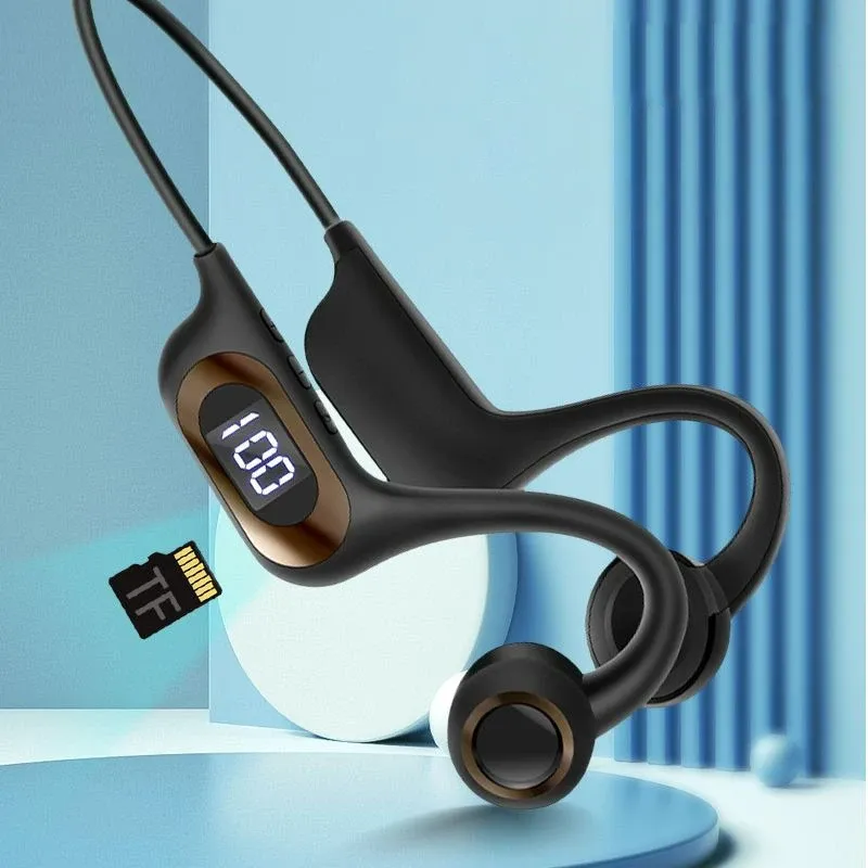 Écouteurs Bluetooth à conduction osseuse véritable, écouteurs sans fil, oreille ouverte, Sports de plein air, avec Microphone, affichage de la batterie, Support de carte SD