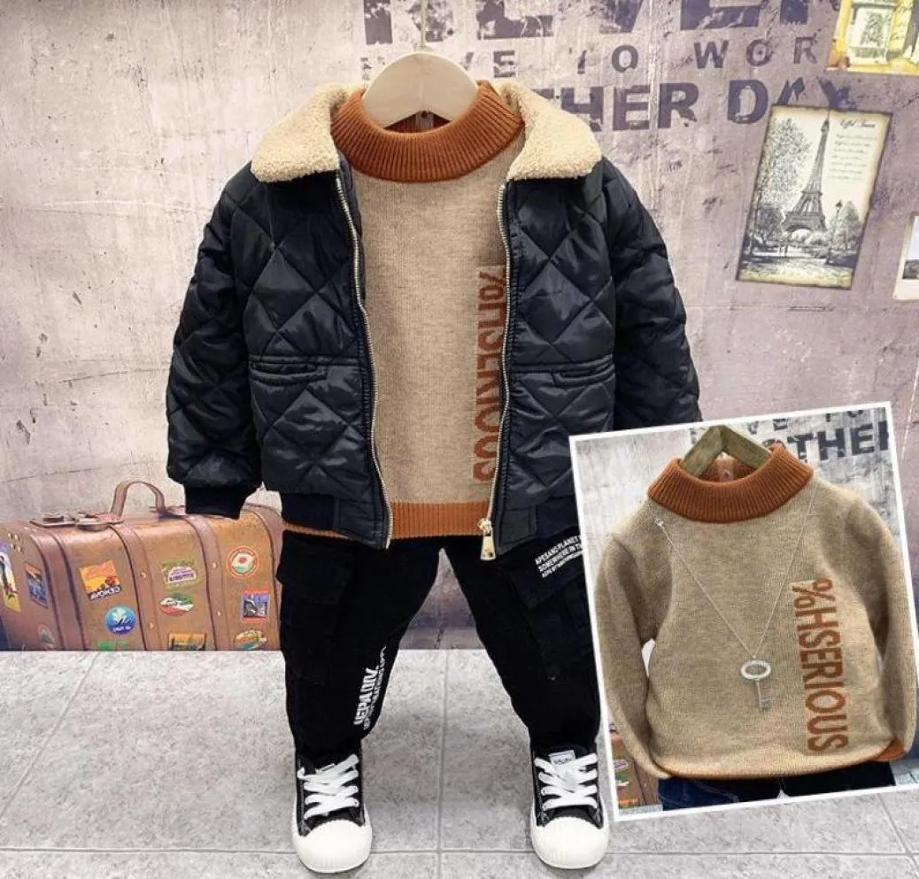 New Kids Tracksuit Baby Boys Clothing Set Winter Casual Sweater Jacket Thick Pants 3st 2 3 4 5 6 Years Boys Suits High Quality13172162