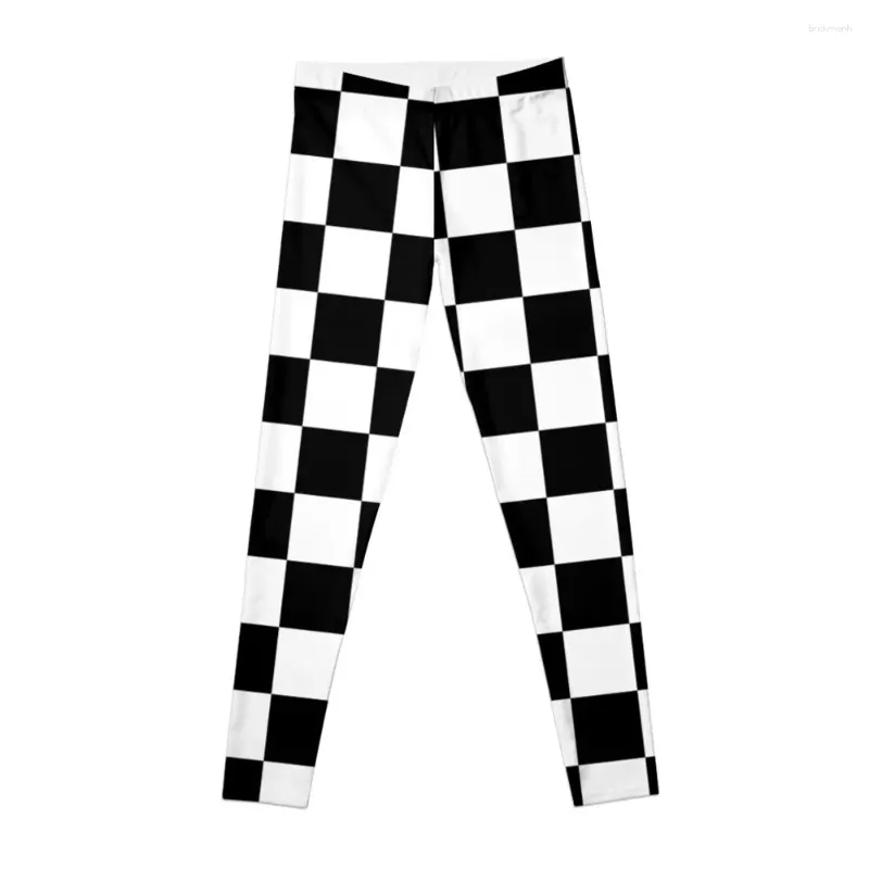 Active Pants Black White Checkered Leggings Tight Fitting Woman Women's Sports Womens