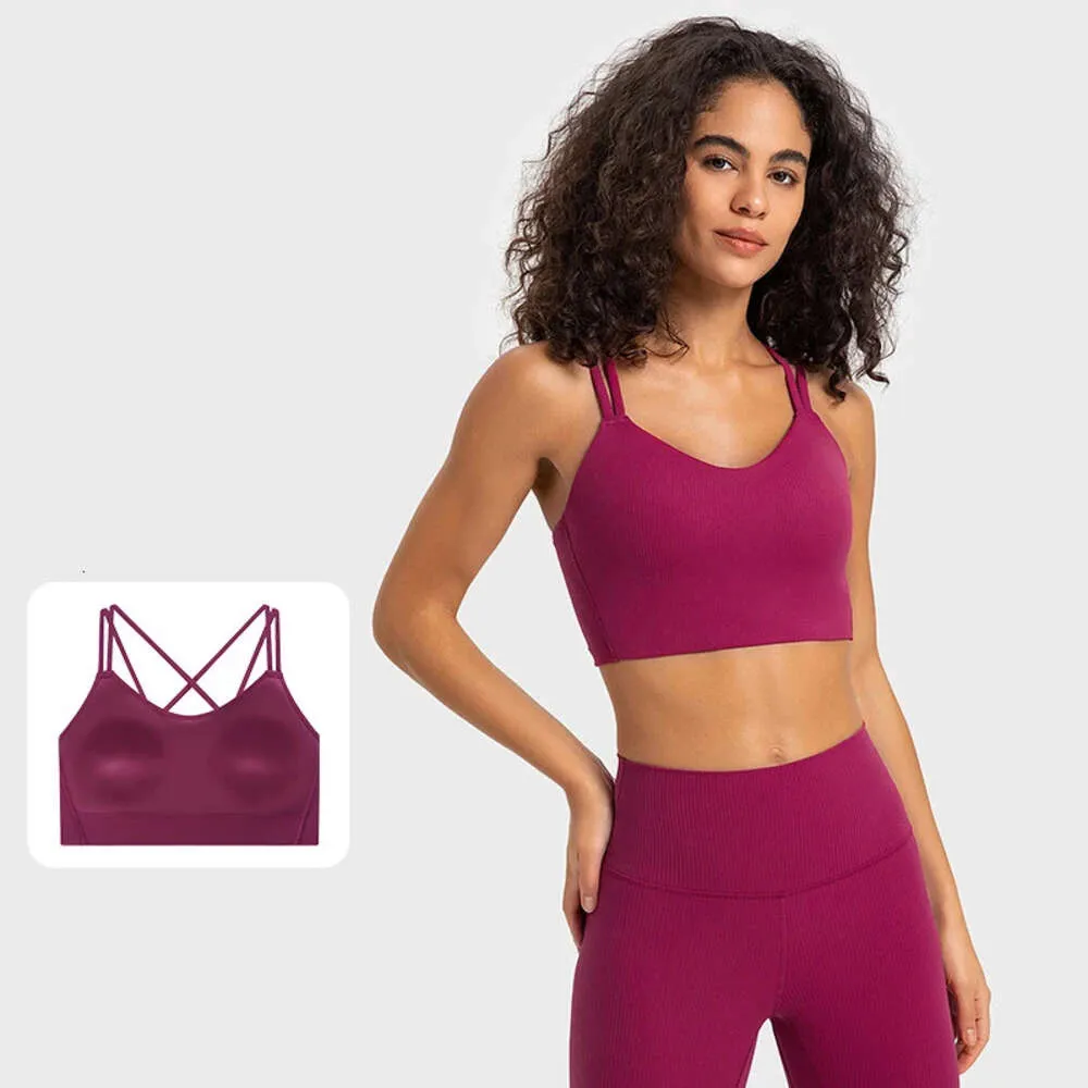 Lu Align T-Shirt Lu Outfit New Womens Rib Sports Yoga with Fixing Pads Dual Backstraps Back Fitness Bra Jogger Gry Lu-08 2024