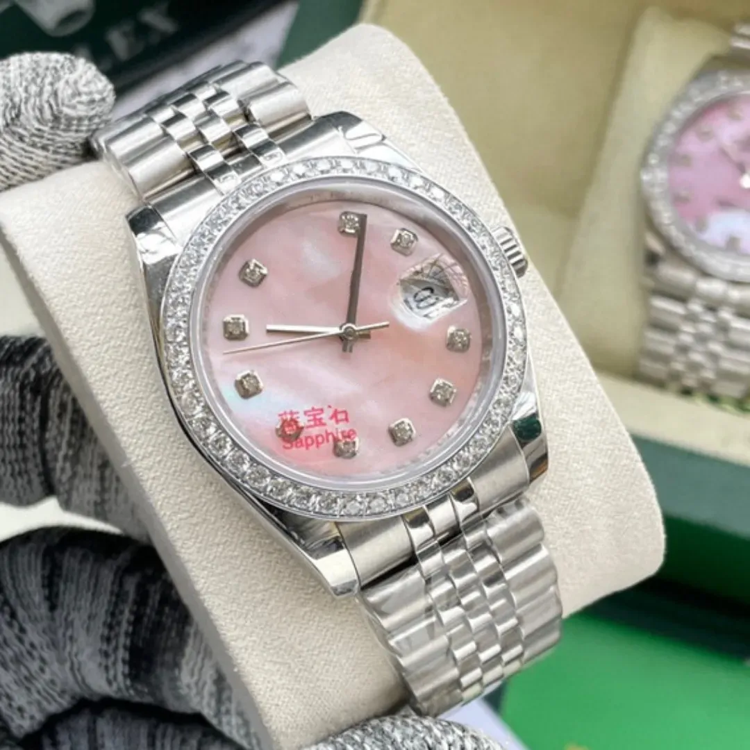 Watches high quality fashion womens watch Mechanical automatic 36MM Diamond bezel Sapphire Pink Ladies watches designer SS steel strap Wristwatches montre