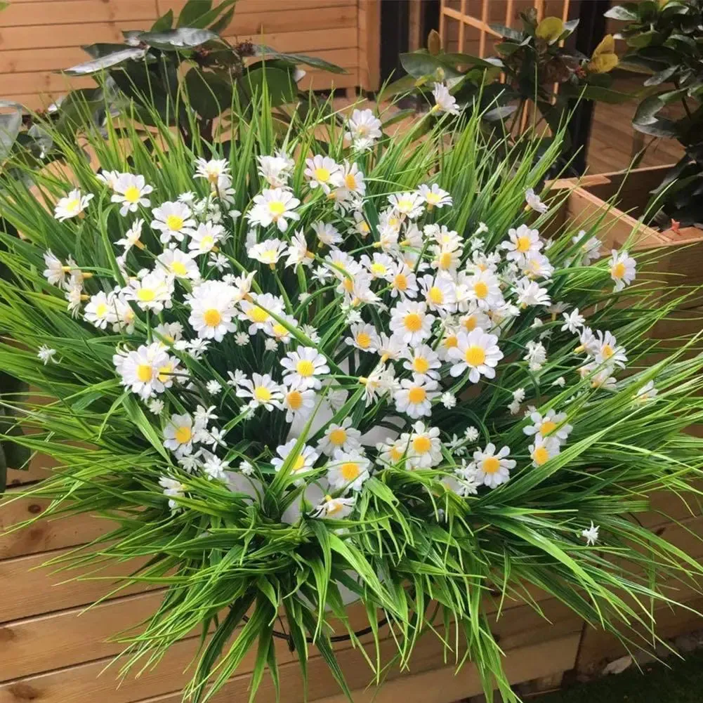 Fleurs de marguerite artificielles faux arbustes de verdure résistants aux UV planteur maison bureau jardin cour fenêtre boîte décoration de mariage 240301