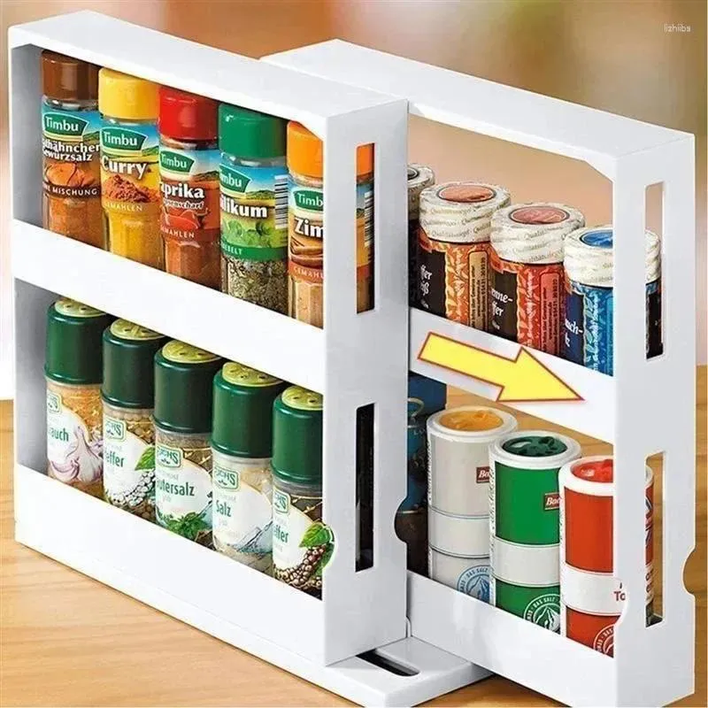 Kitchen Storage Multi-Function 2 Tier Rotate Spice Rack Seasoning Swivel Storge Organizer Shelf Bathroom Creative Household Item