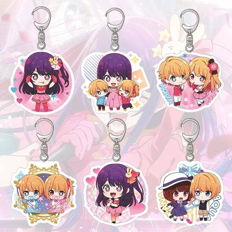 Keychains Cute Anime Oshi No Ko Acrylic Keychain 6cm Cartoon Hoshino Ai Akuamarin Rubii Figur Key Chain Bag Pendant Ornament Gift