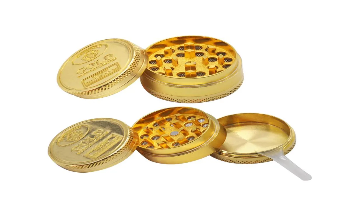 Toppfuff Gold Coin Grinder Zinc Eloy Herb Grinder 40mm 3 Piece With Diamond Teeth Tobacco Herb Malders Spice Crusher8895419