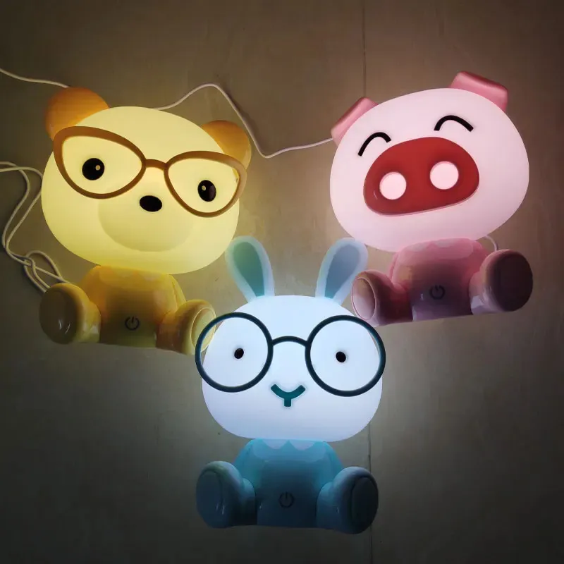 Coelho Led Night Lights Porco Urso Noite Lâmpadas Mini Animal Dos Desenhos Animados Candeeiro de Mesa Bebê Crianças Presentes Quarto Luminária de Cabeceira Decoração de Casa 240227