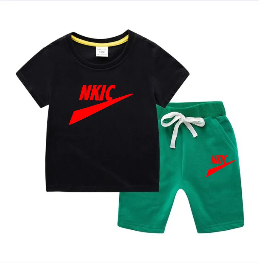 Baby Boys and Girls Clothing Fashion Summer Set Short Sleeve Brand Print Trend Top Shorts 2 Casual Children's Clothing Set