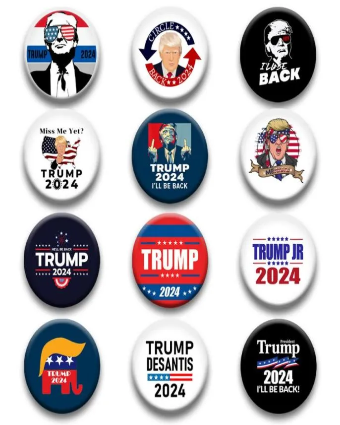 Trump 2024 Distintivo in metallo 12 stili Medaglia con bottone a spillo per l'elezione del presidente americano3889325